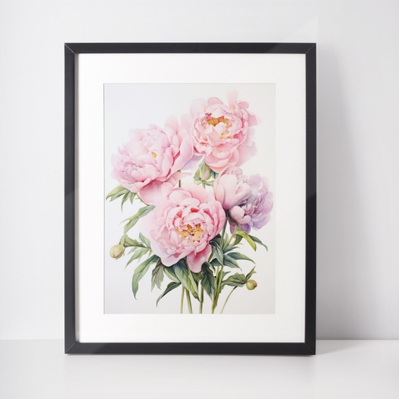 Watercolor Peonies Wall Art Illustration Print Poster Unframed - Picture 3 of 5